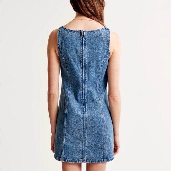 NEW ABERCROMBIE Medium Blue Wash Denim A-Line Mini Tank Top Jean Dress L - Picture 16 of 16